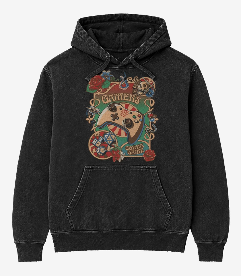 Poleron Canguro Acid Wash Negro de Gamers Gona Game 