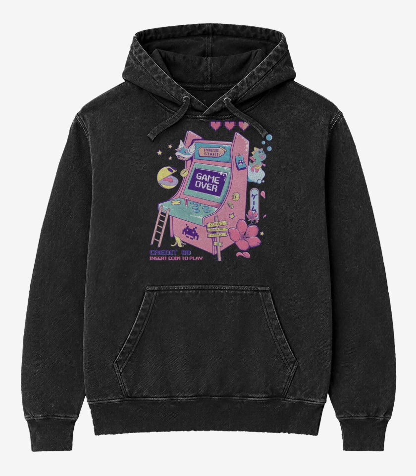 Poleron Canguro Acid Wash Negro de RetroArcade