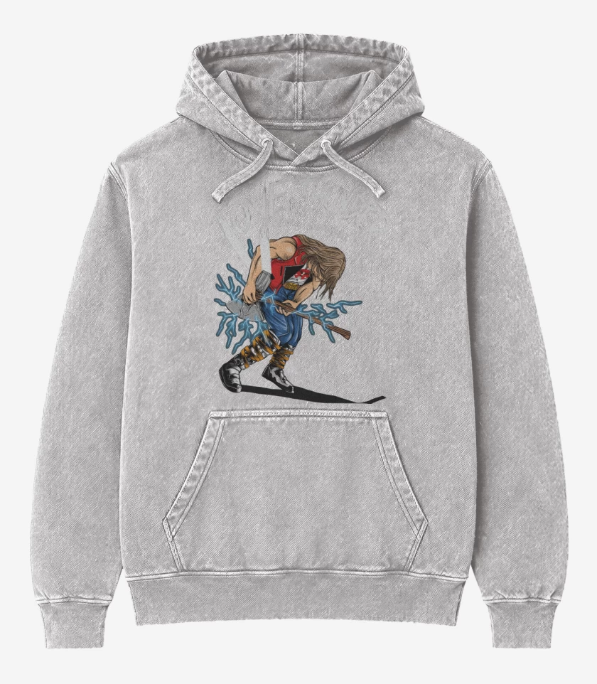 Poleron Canguro Acid Wash Gris Melange de Thor vs God Butcher
