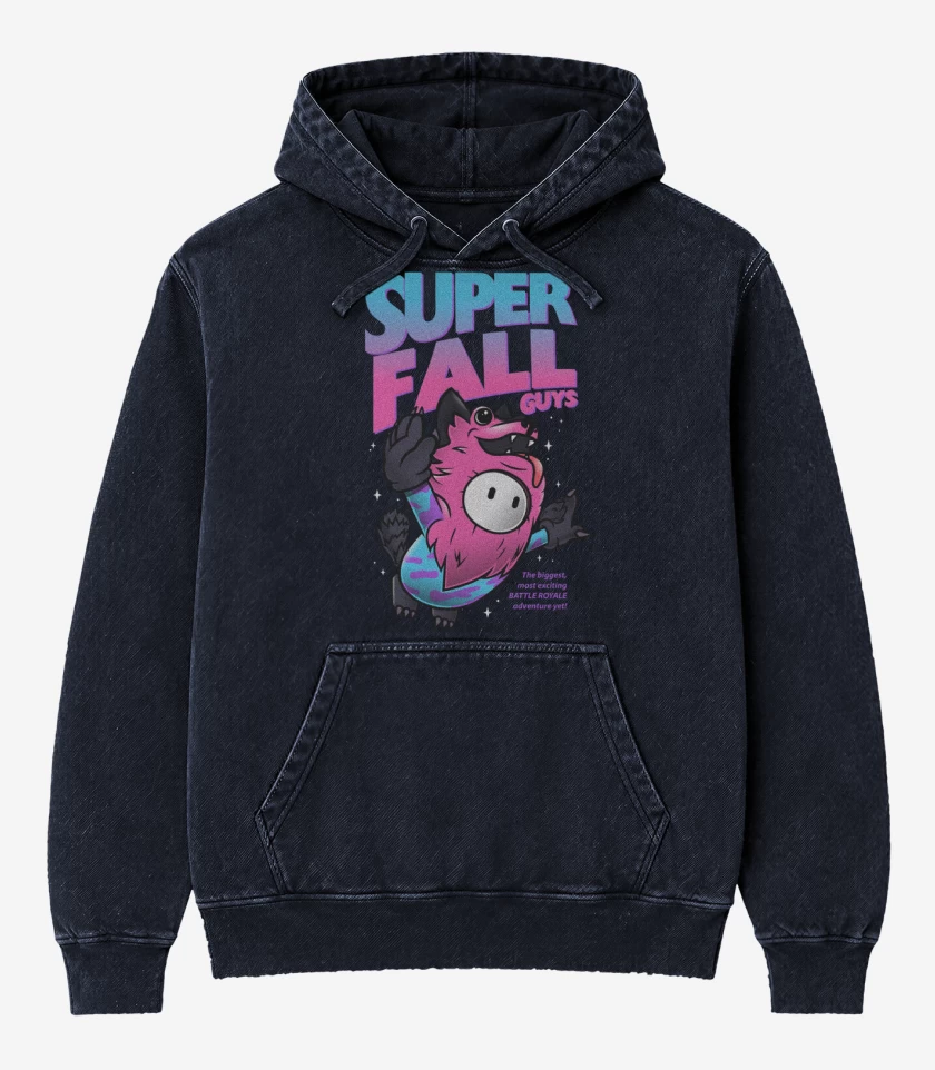 Poleron Canguro Acid Wash Azul Marino de Super Fall Guys