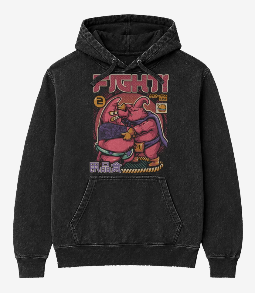 Poleron Canguro Acid Wash Negro de Pink Fighters