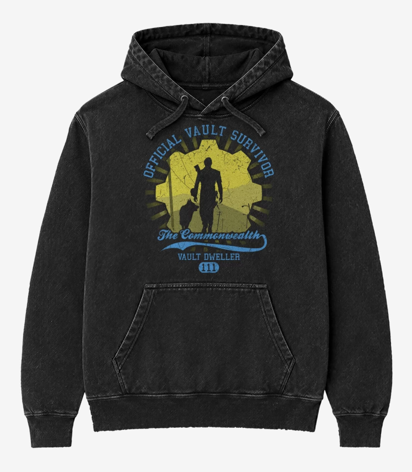 Poleron Canguro Acid Wash Negro de Vault survivor