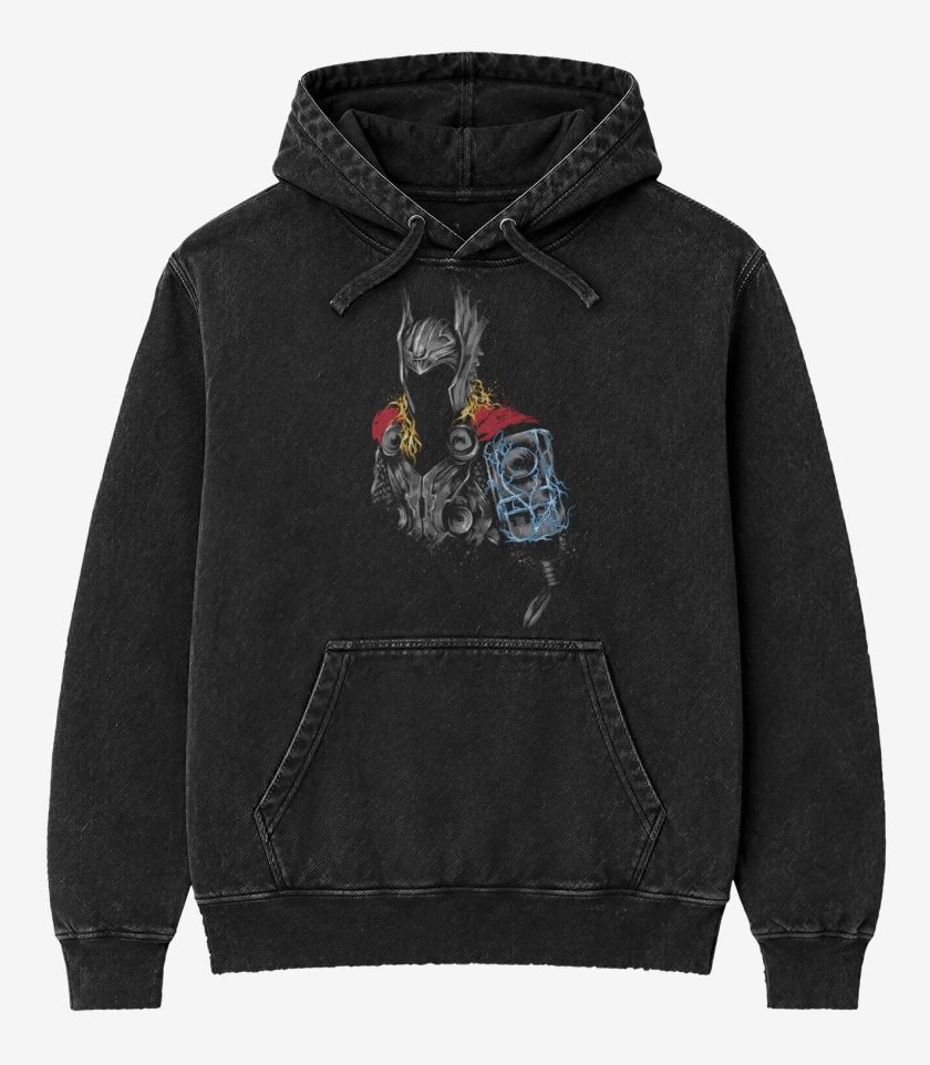 Poleron Canguro Acid Wash Negro de Thor armor