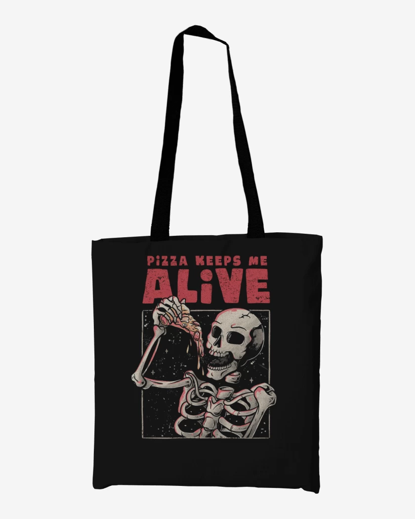 Totebag Negro de Pizza keeps me alive