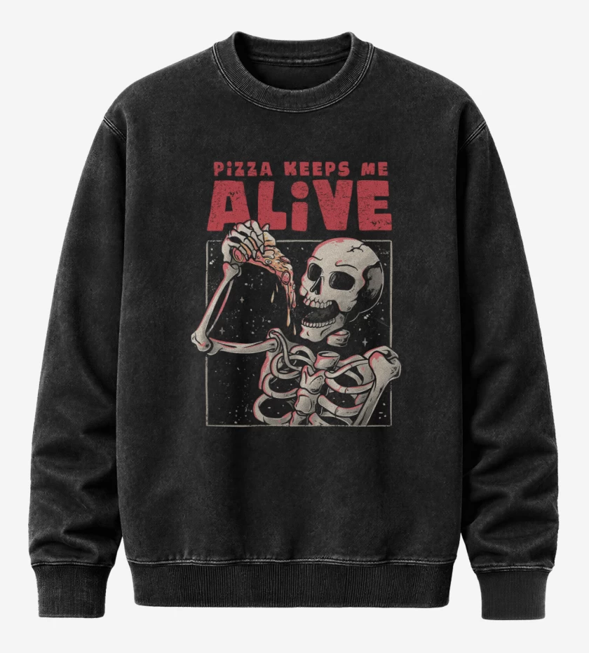 Poleron Polo Acid Wash Negro de Pizza keeps me alive