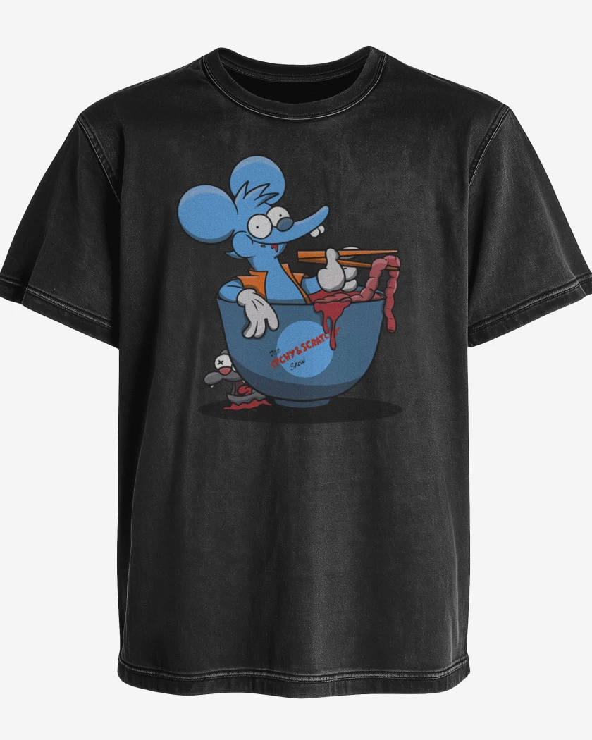 Polera desgastada Negro de Itchy And Scratchy Ramen