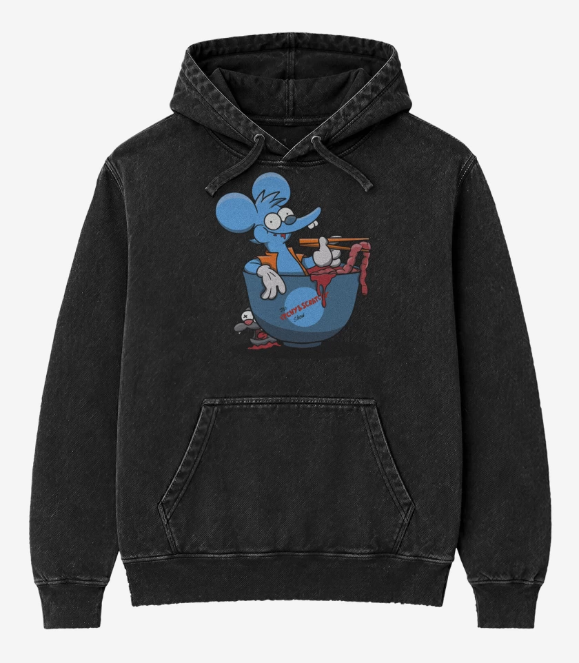 Poleron Canguro Acid Wash Negro de Itchy And Scratchy Ramen