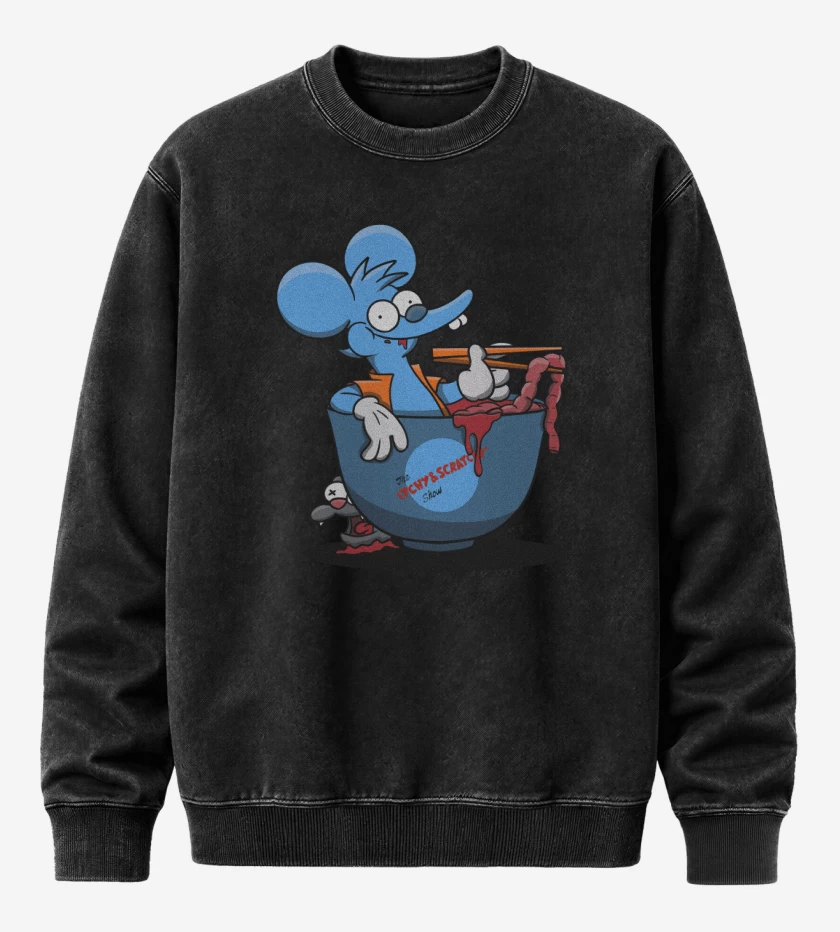 Poleron Polo Acid Wash Negro de Itchy And Scratchy Ramen