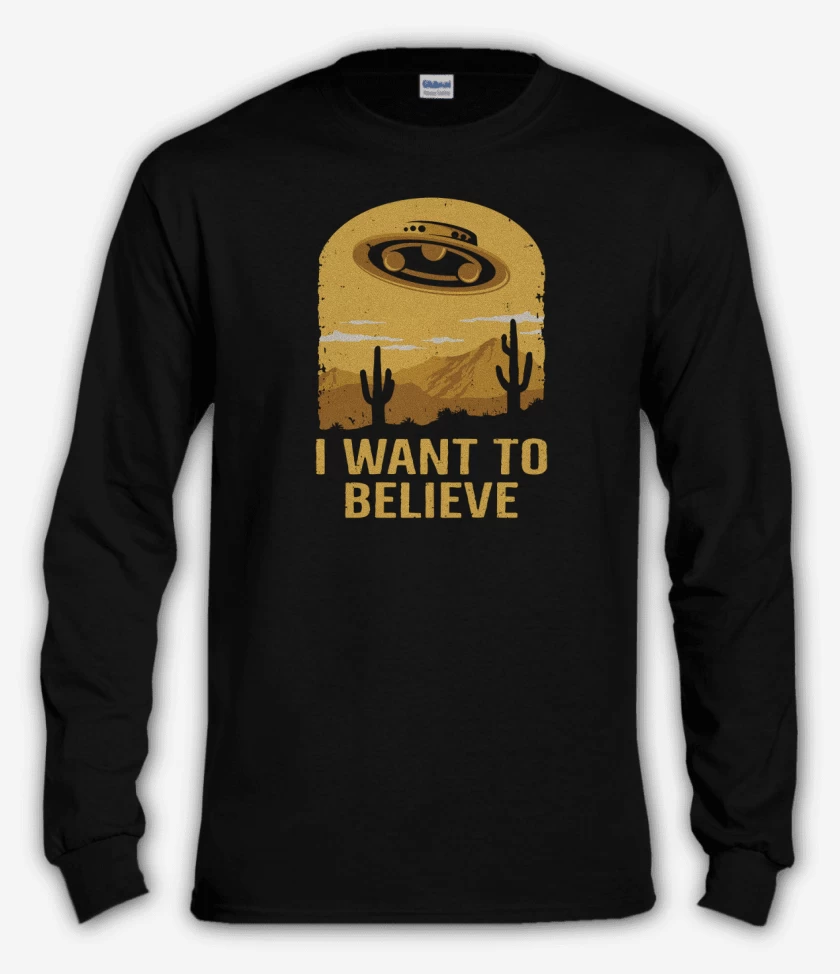 Polera manga larga Negro de I want to believe UFO