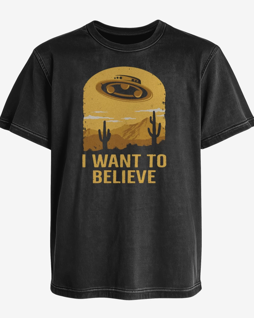 Polera desgastada Negro de I want to believe UFO