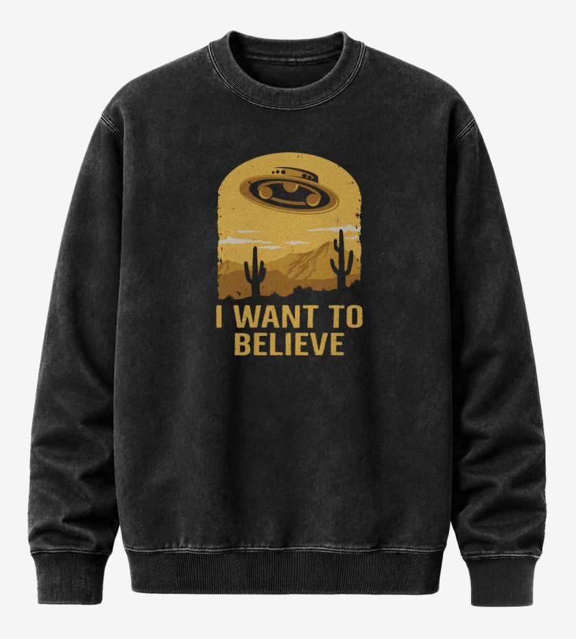 Poleron Polo Acid Wash Negro de I want to believe UFO
