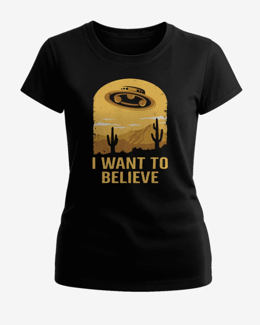 Polera de Mujer Negro de I want to believe UFO
