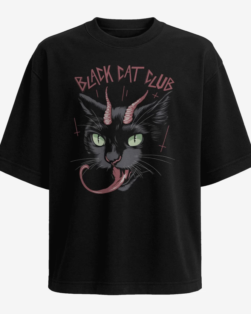 Polera Oversize Black Cat Club