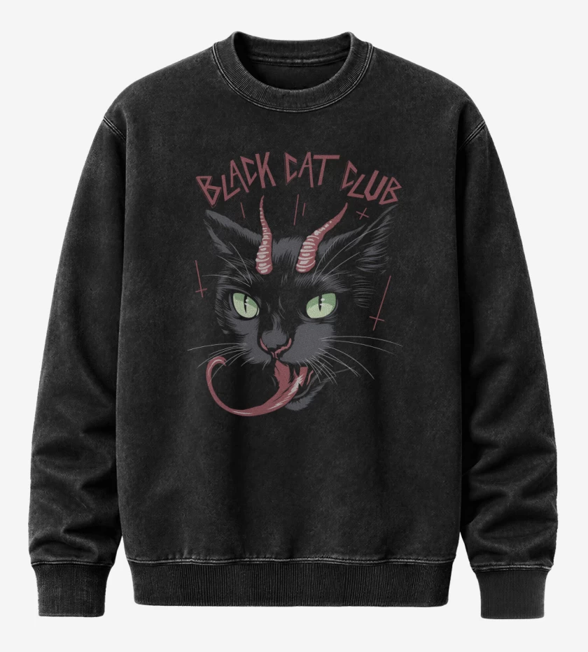 Poleron Polo Acid Wash Negro de Black Cat Club
