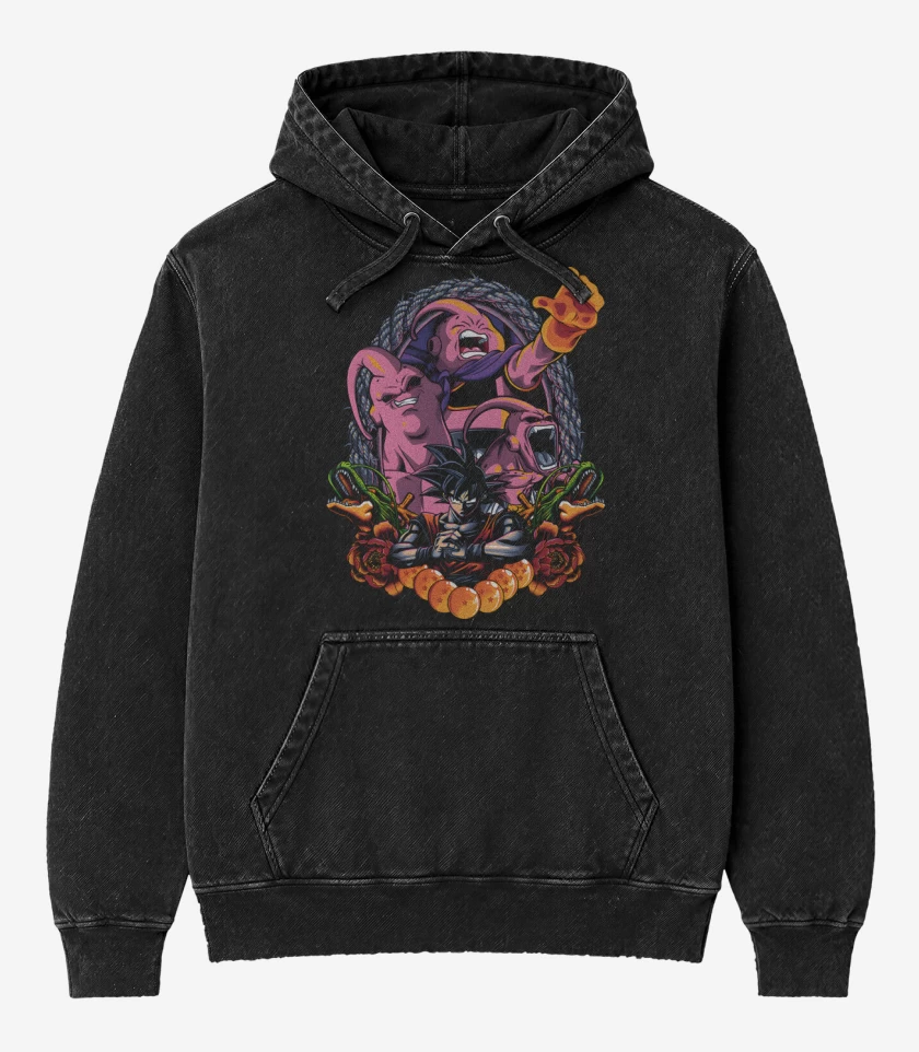 Poleron Canguro Acid Wash Negro de Invasor de la Tierra