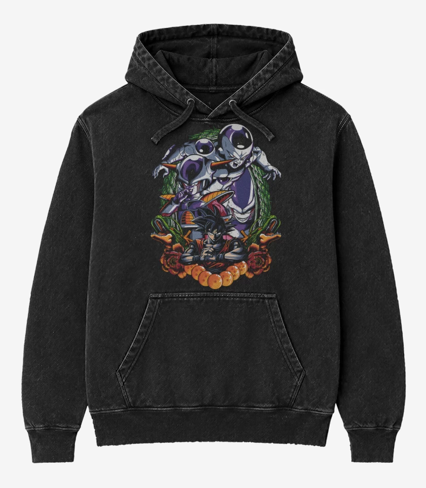 Poleron Canguro Acid Wash Negro de Destructor de Planetas