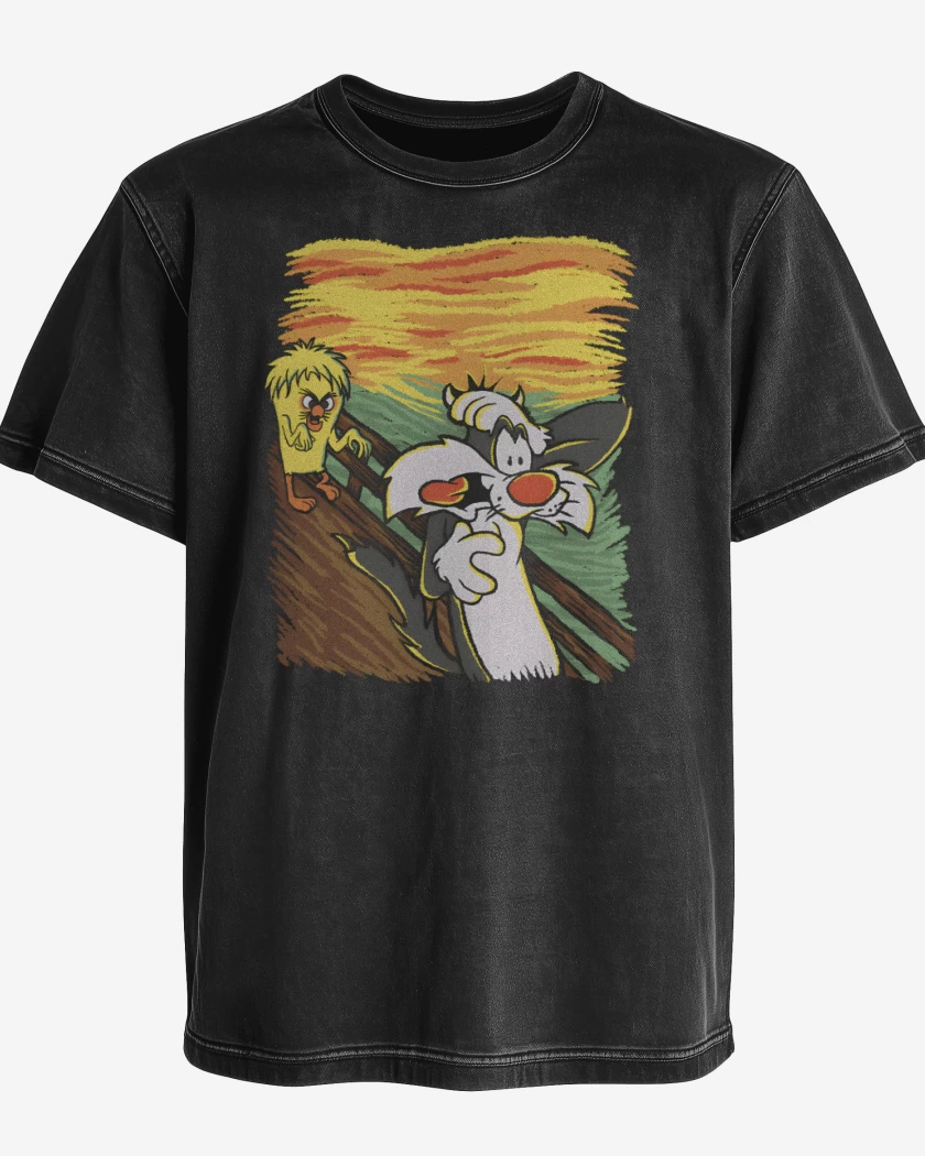 Polera desgastada Negro de Me Pareció ver un Lindo Gatito