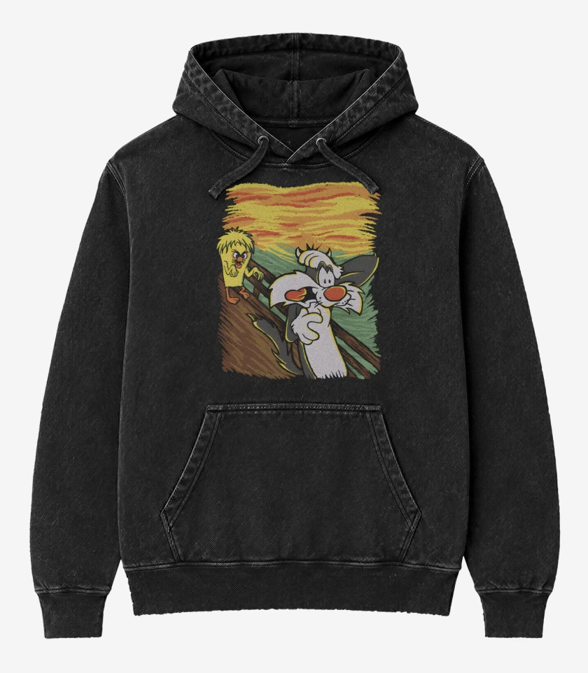 Poleron Canguro Acid Wash Negro de Me Pareció ver un Lindo Gatito