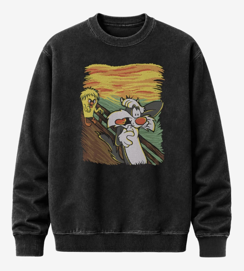 Poleron Polo Acid Wash Negro de Me Pareció ver un Lindo Gatito