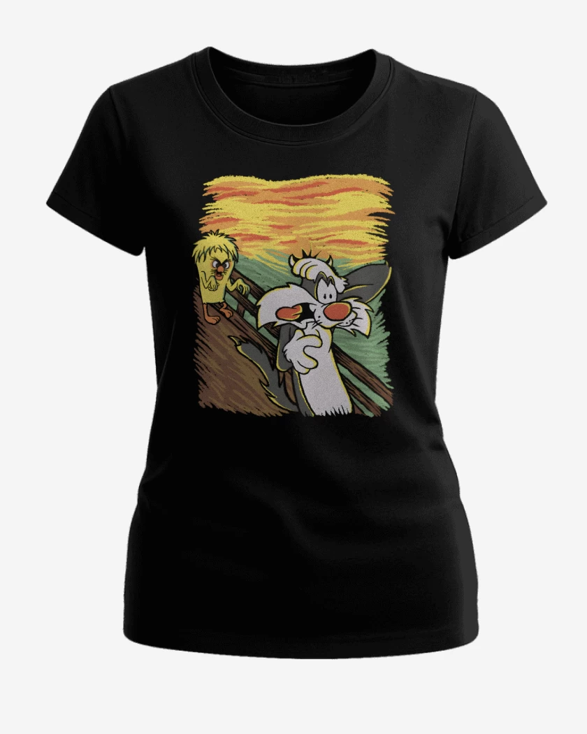 Polera de Mujer Negro de Me Pareció ver un Lindo Gatito