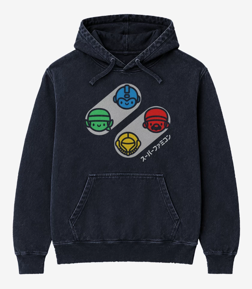 Poleron Canguro Acid Wash Azul Marino de Botones Clásicos