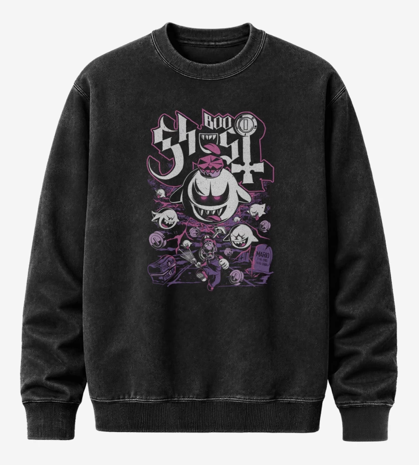 Poleron Polo Acid Wash Negro de Boo Fantasma