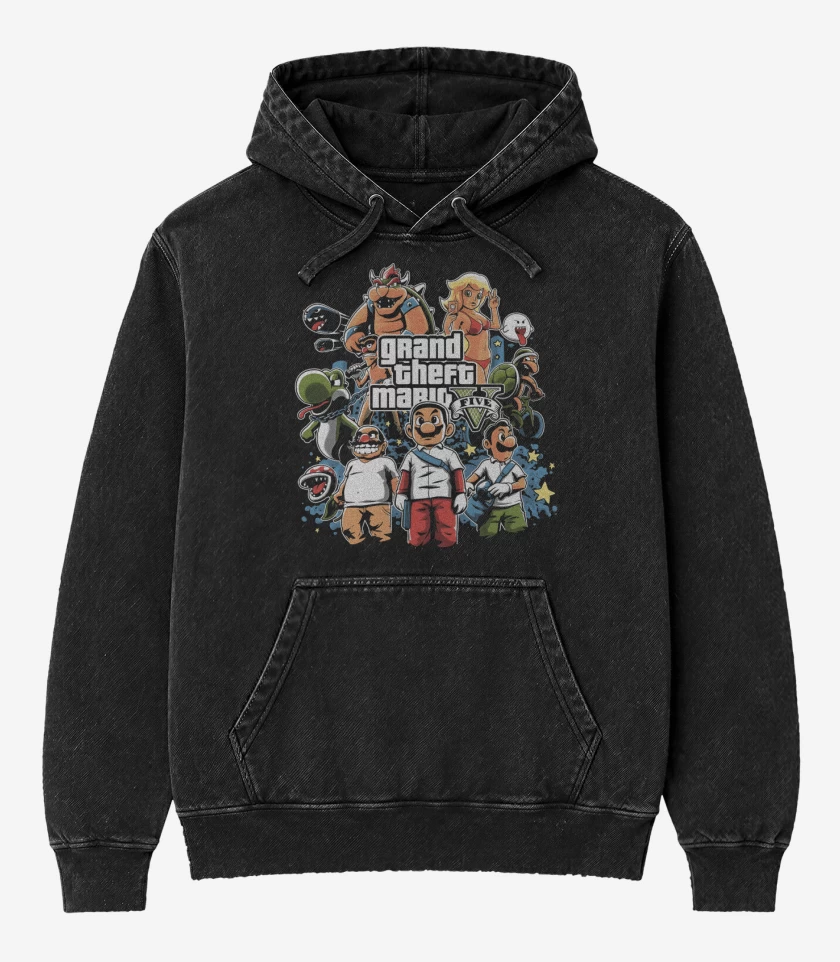 Poleron Canguro Acid Wash Negro de Grand Theft Bigote V
