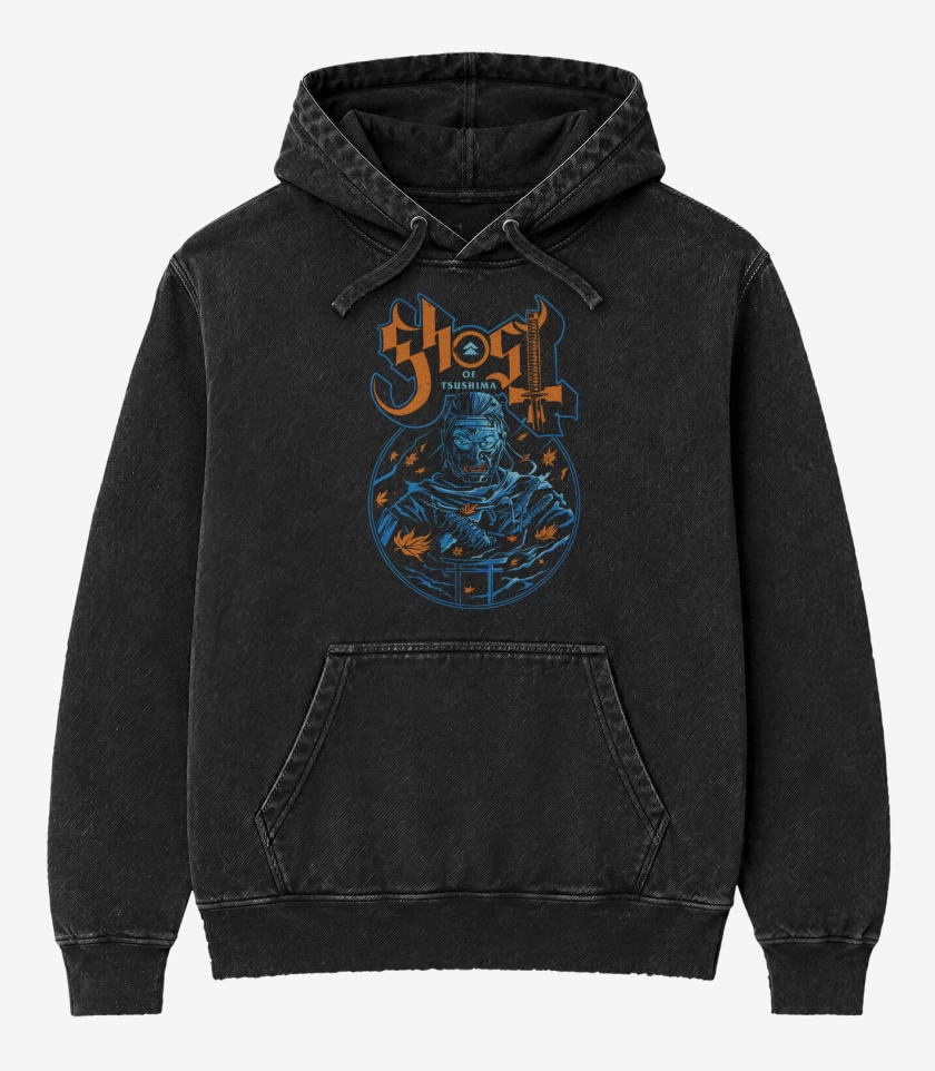 Poleron Canguro Acid Wash Negro de El Fantasma de Tsuhima