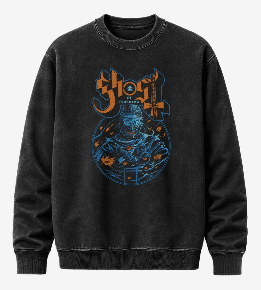 Poleron Polo Acid Wash Negro de El Fantasma de Tsuhima