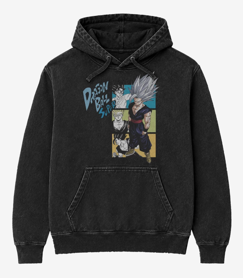 Poleron Canguro Acid Wash Negro de Gohan Modo Bestia