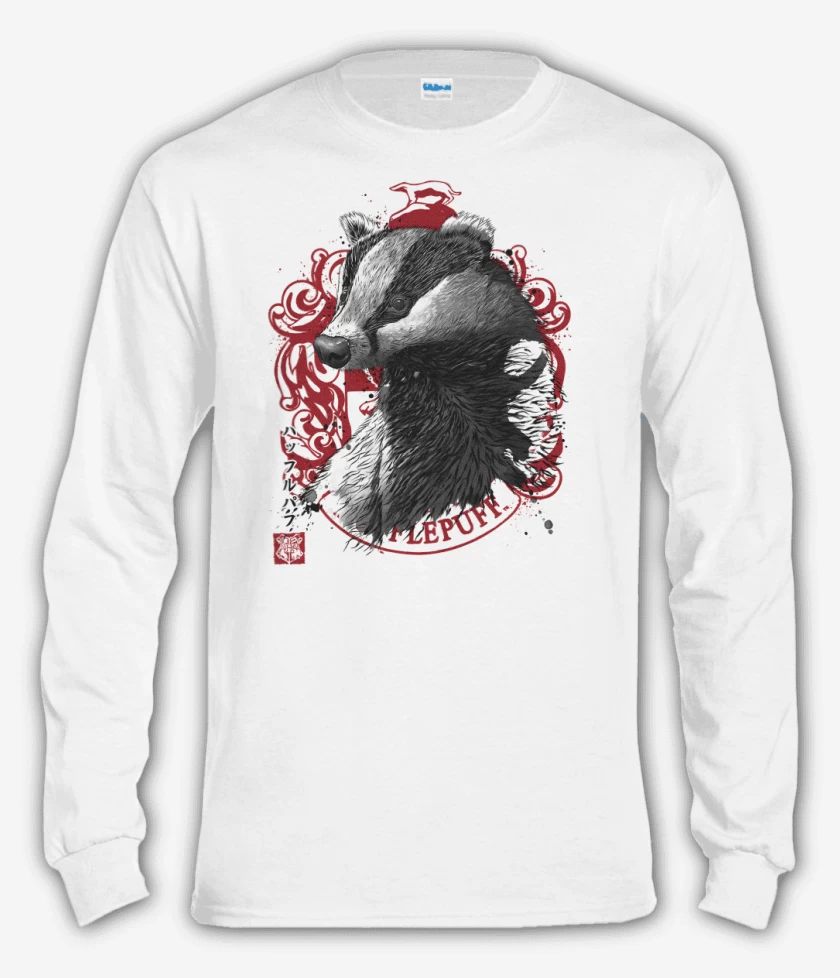 Polera manga larga Blanco de Oso de Hufflepuff