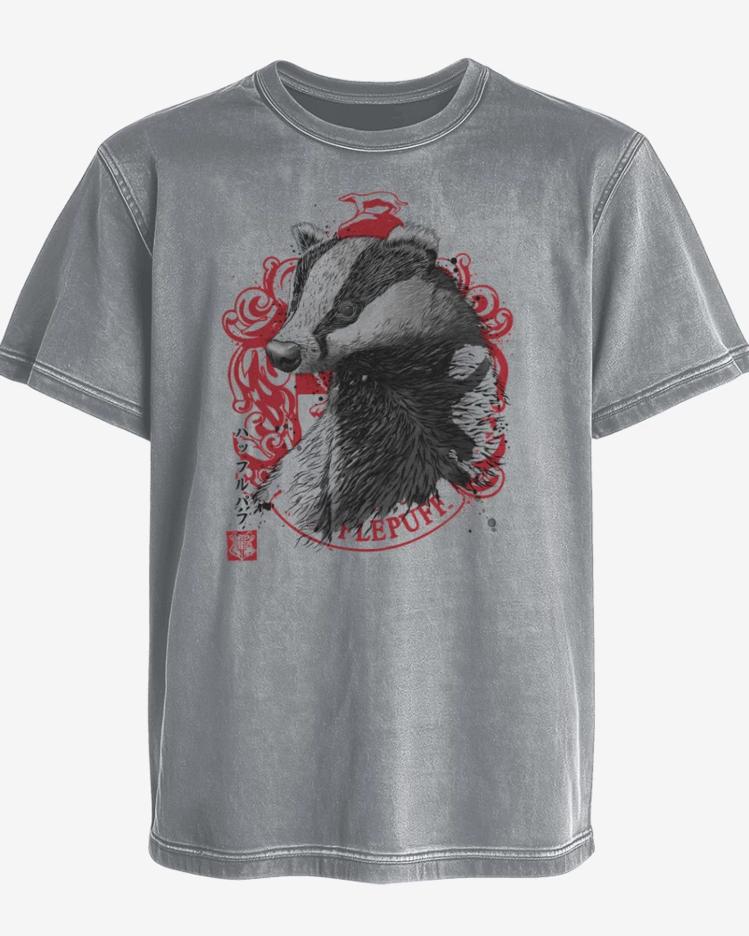 Polera desgastada Gris Melange de Oso de Hufflepuff