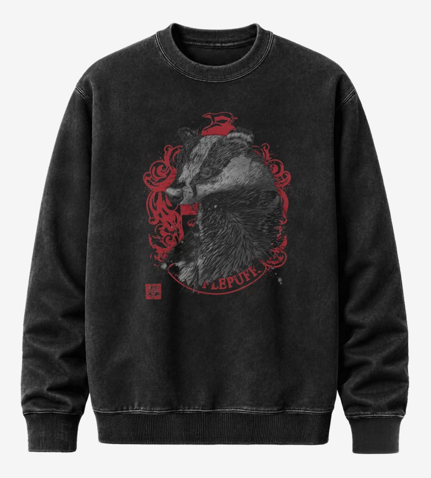 Poleron Polo Acid Wash Negro de Oso de Hufflepuff