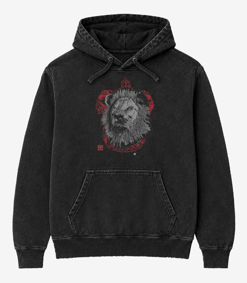 Poleron Canguro Acid Wash Negro de León de Gryffindor