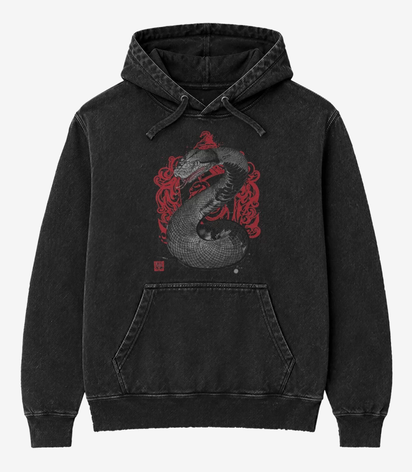 Poleron Canguro Acid Wash Negro de Serpiente de Slytherin