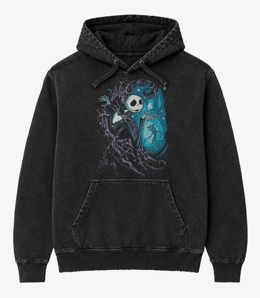 Poleron Canguro Acid Wash Negro de Upside Down Town