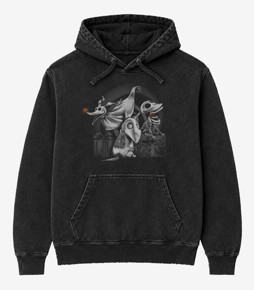 Poleron Canguro Acid Wash Negro de Perros Creepys