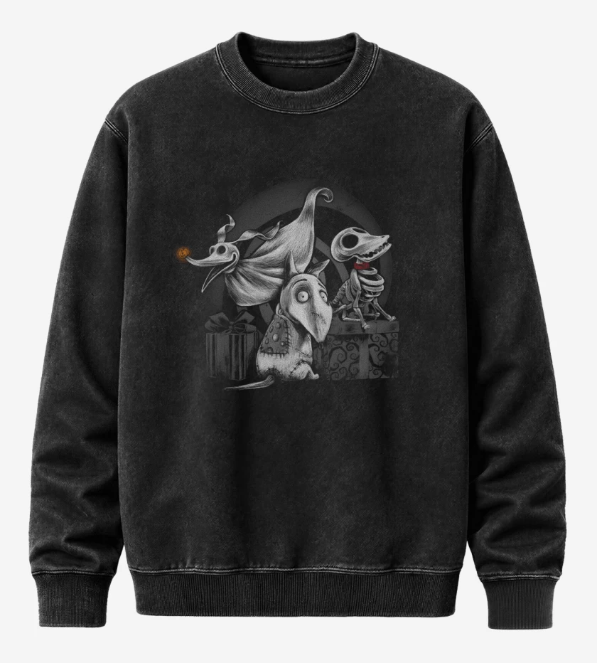 Poleron Polo Acid Wash Negro de Perros Creepys