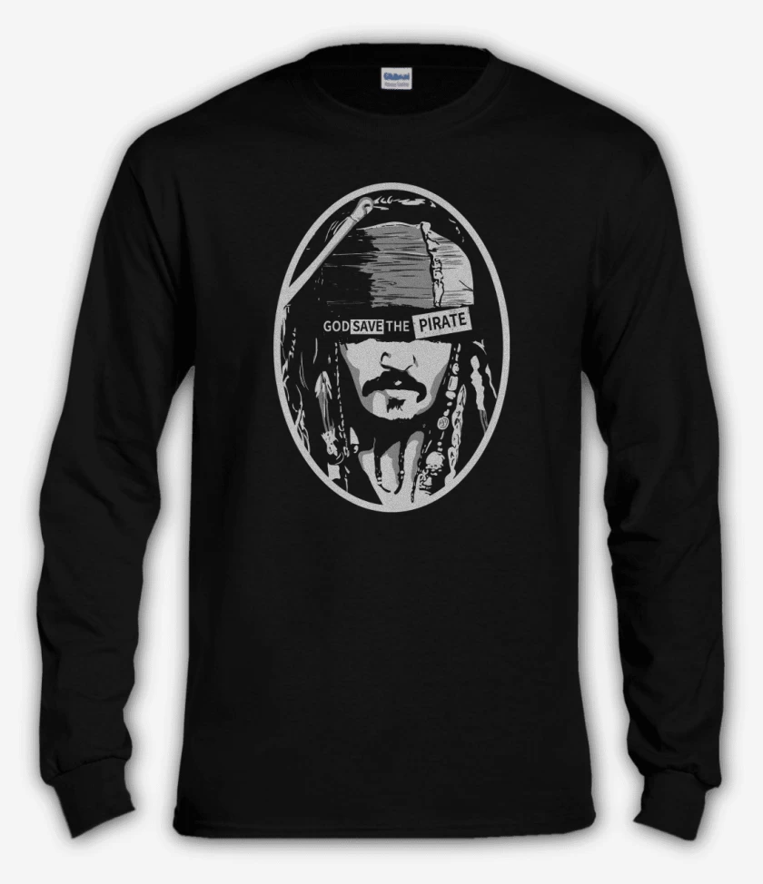 Polera manga larga Negro de God save the pirate