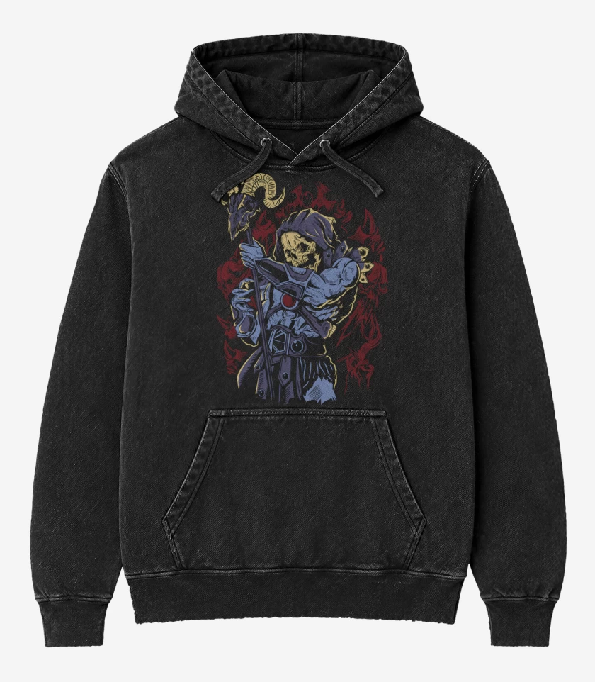 Poleron Canguro Acid Wash Negro de Esqueleto del Mal