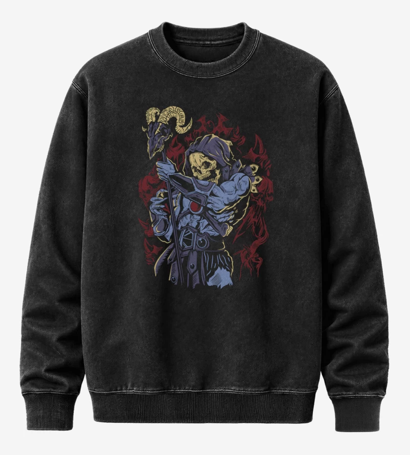 Poleron Polo Acid Wash Negro de Esqueleto del Mal