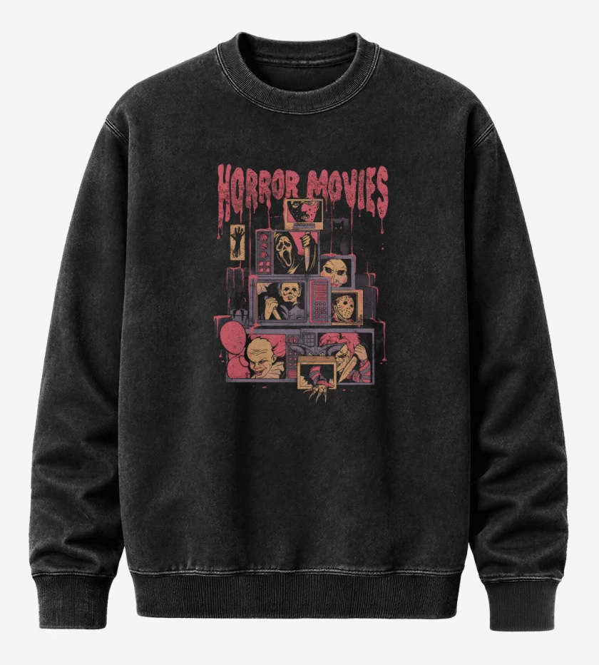 Poleron Polo Acid Wash Negro de Horror movies