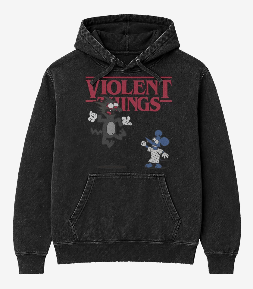 Poleron Canguro Acid Wash Negro de Violent Things