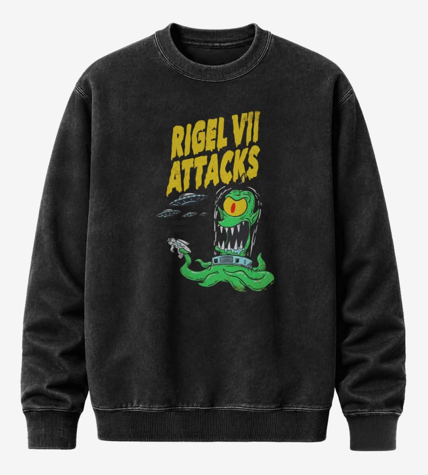 Poleron Polo Acid Wash Negro de Rigel VII Attacks