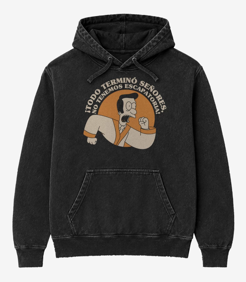 Poleron Canguro Acid Wash Negro de Todo se Terminó Señores