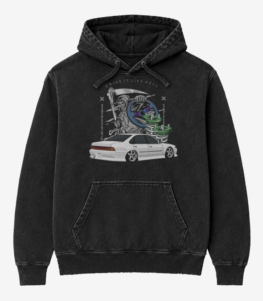 Poleron Canguro Acid Wash Negro de Drive it like Hell