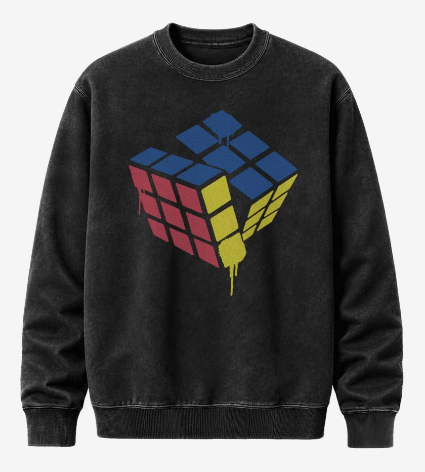 Poleron Polo Acid Wash Negro de Rubik simple