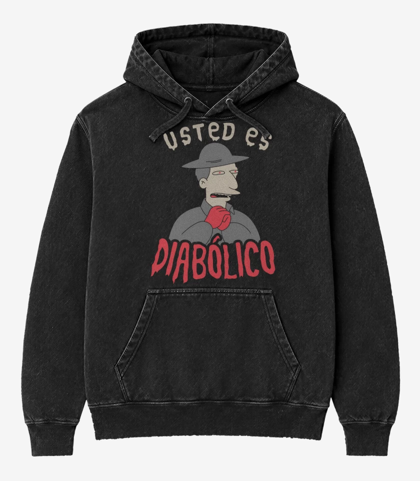 Poleron Canguro Acid Wash Negro de Usted es Diabólico