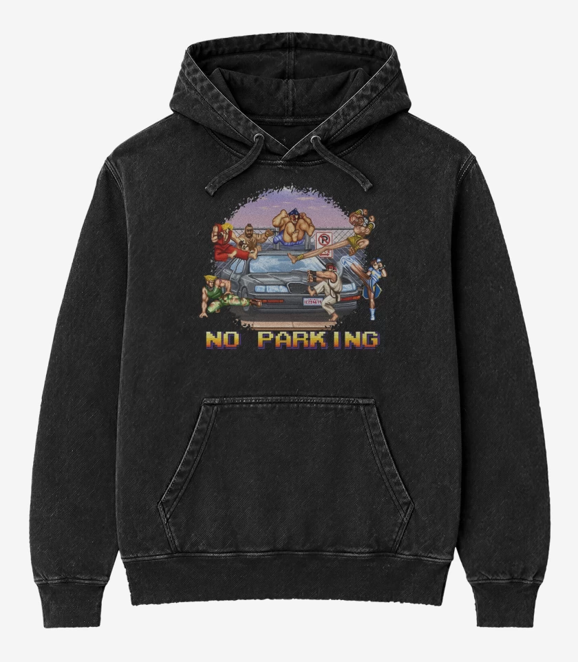 Poleron Canguro Acid Wash Negro de No parking