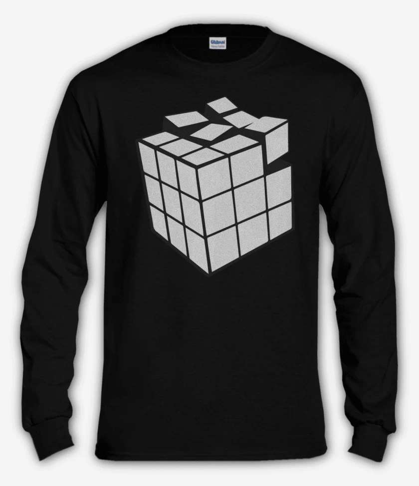 Polera manga larga Negro de Rubik blanco y negro